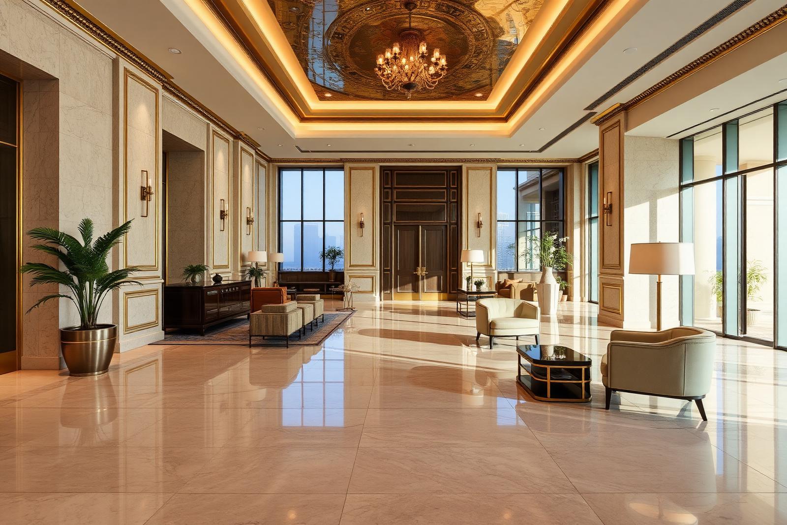 Lobby and lounge of a serviced residence used for corporate stays in the UAE