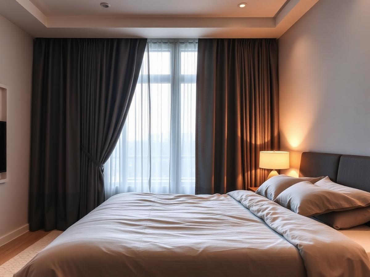 King bedroom with blackout curtains at Creek Harbour Executive Residence